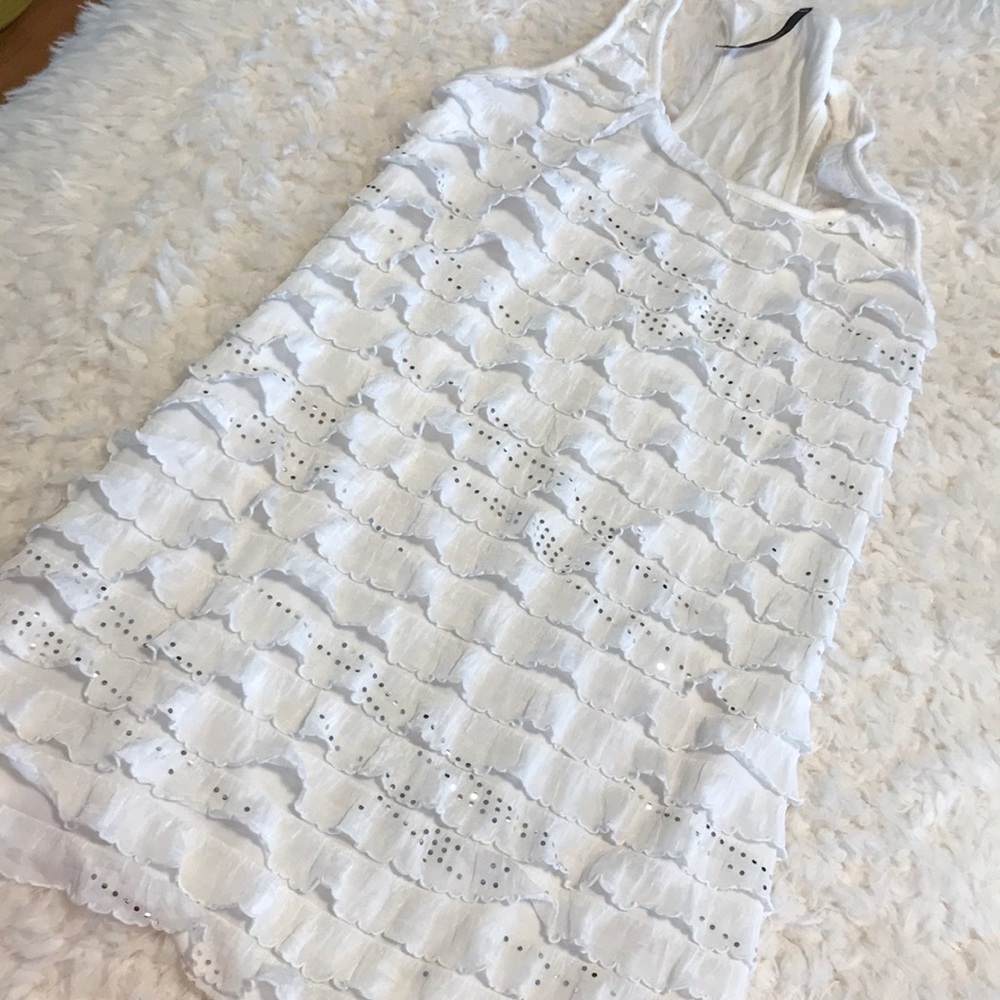 White Ruffled Tank Top